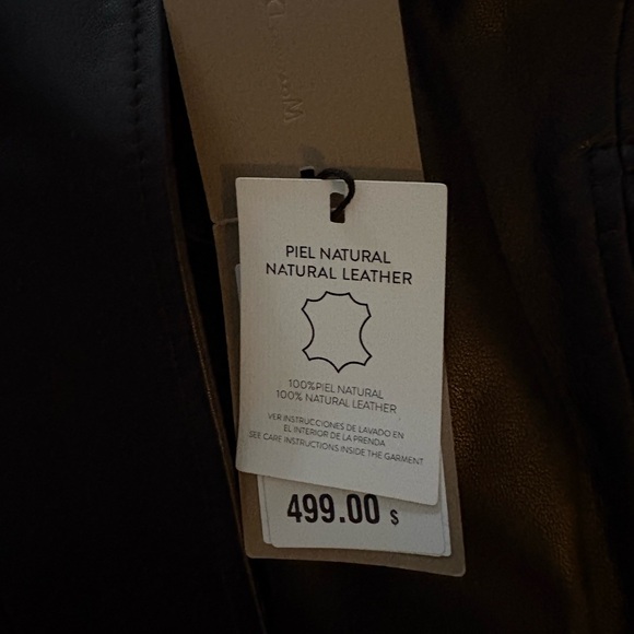 Massimo Dutti Black Leather Jacket with Fur Collar - Picture 6 of 6